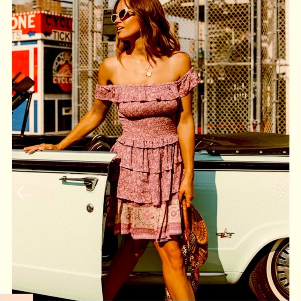 SPELL & THE GYPSY COLLECTIVE DAHLIA RA-RA MINI DRESS IN MULBERRY SIZE XS
